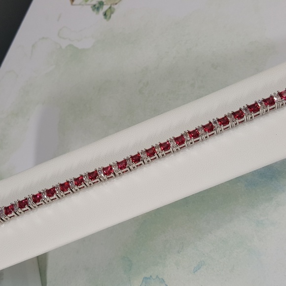 Ruby n White Cubic Zirconia Tennis Bracelet - Picture 5 of 5